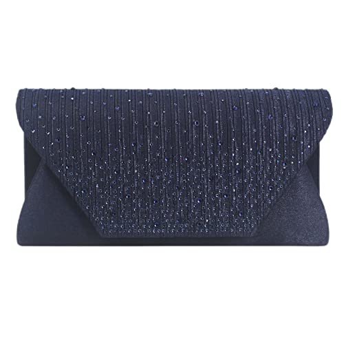 Lifup Damen Clutch mit Strass-Steinen Unterarmtasche Abendtasche Umhängetasche Schultertaschen mit Abnehmbarer Kette Dunkelblau von Lifup