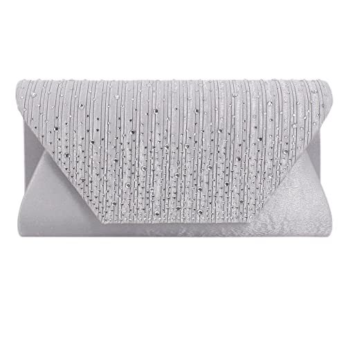 Lifup Damen Clutch mit Strass-Steinen Unterarmtasche Abendtasche Umhängetasche Schultertaschen mit Abnehmbarer Kette Silber von Lifup