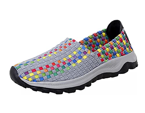 Lifup Damen Geflochtene Leichte Elastische Gemütlich Slip-On Sneaker Turnschuhe Draussen Wanderschuhe Grau 35 EU von Lifup