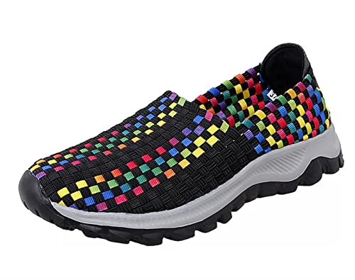 Lifup Damen Geflochtene Leichte Elastische Gemütlich Slip-On Sneaker Turnschuhe Draussen Wanderschuhe Schwarz 2 39 EU von Lifup