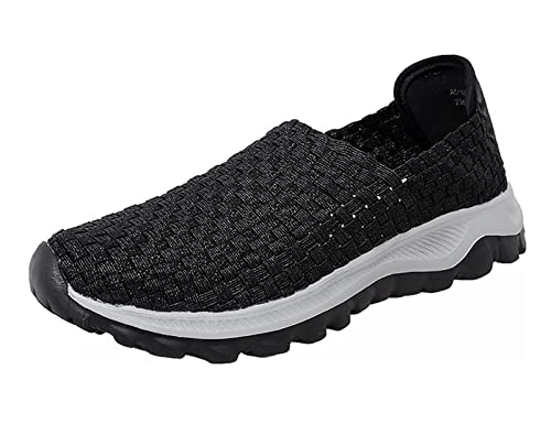 Lifup Damen Geflochtene Leichte Elastische Gemütlich Slip-On Sneaker Turnschuhe Draussen Wanderschuhe Schwarz 39 EU von Lifup