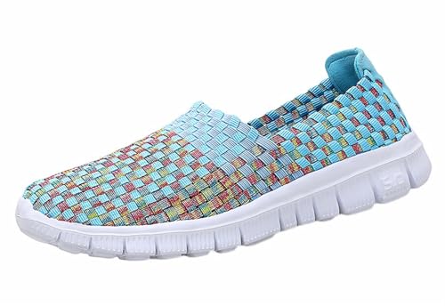 Lifup Damen Gewebte Leichte Atmungsaktive Slip On Sportschuhe Wasserschuhe Lässig Geflochtene Elastische Trainer Komfort Freizeitschuhe Blau 2 39 EU von Lifup