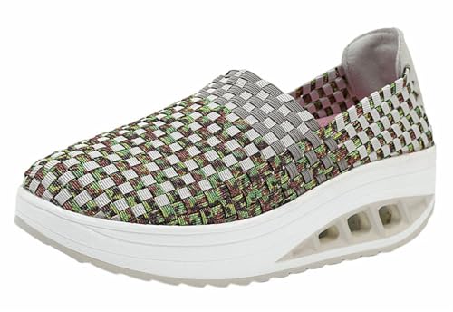 Lifup Damen Gewebte Leichte Atmungsaktive Slip On Sportschuhe Wasserschuhe Lässig Geflochtene Elastische Trainer Komfort Freizeitschuhe Grün 37 EU von Lifup
