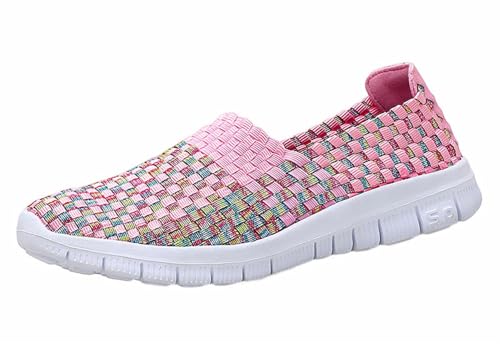Lifup Damen Gewebte Leichte Atmungsaktive Slip On Sportschuhe Wasserschuhe Lässig Geflochtene Elastische Trainer Komfort Freizeitschuhe Rosa 2 39 EU von Lifup