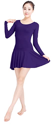 Lifup Damen Lange Ärmel Bodysuit Gymnastikanzug Ballettanzug Tanzkleid Kleid aus Spandex Dunkelviolett 2XL von Lifup