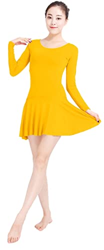 Lifup Damen Lange Ärmel Bodysuit Gymnastikanzug Ballettanzug Tanzkleid Kleid aus Spandex Gelb S von Lifup