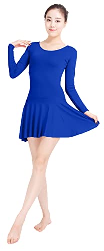 Lifup Damen Lange Ärmel Bodysuit Gymnastikanzug Ballettanzug Tanzkleid Kleid aus Spandex Königsblau 2XL von Lifup