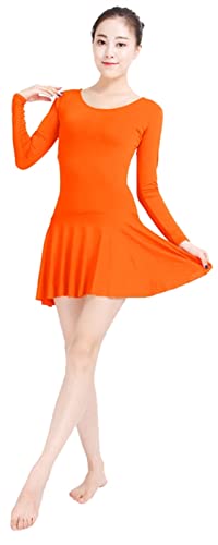 Lifup Damen Lange Ärmel Bodysuit Gymnastikanzug Ballettanzug Tanzkleid Kleid aus Spandex Neon Orange S von Lifup