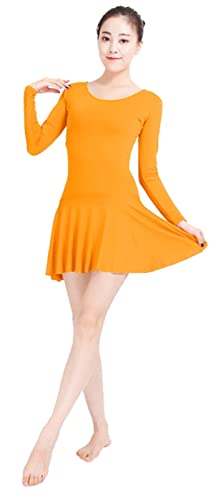 Lifup Damen Lange Ärmel Bodysuit Gymnastikanzug Ballettanzug Tanzkleid Kleid aus Spandex Orange S von Lifup