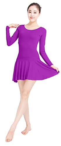 Lifup Damen Lange Ärmel Bodysuit Gymnastikanzug Ballettanzug Tanzkleid Kleid aus Spandex Violett S von Lifup