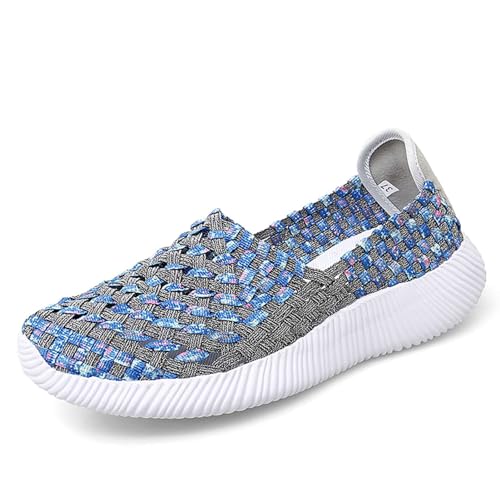 Lifup Damen Schuhe Handgemachte Elastische Gewebte Walkingschuhe Leichte Atmungsaktiv Freizeitschuhe Sneaker Blau 37 EU von Lifup