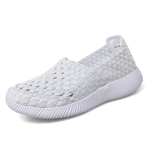 Lifup Damen Schuhe Handgemachte Elastische Gewebte Walkingschuhe Leichte Atmungsaktiv Freizeitschuhe Sneaker Weiß 39 EU von Lifup