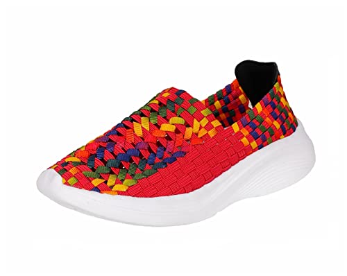 Lifup Damen Slip On Sneaker Geflochtene Leichte Atmungsaktiv Sportschuhe Turnschuhe Bequem Freizeitschuhe Walking Schuhe Rot 2 39 EU von Lifup