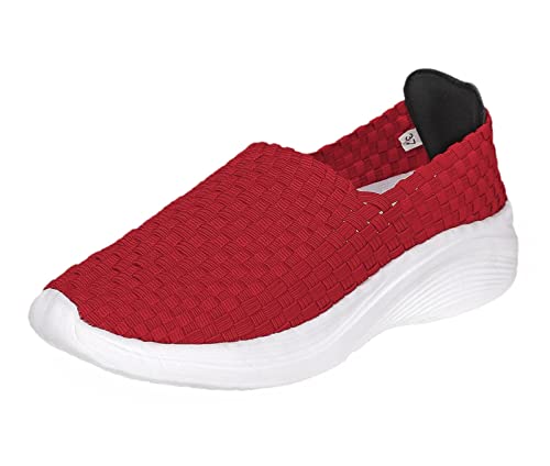 Lifup Damen Slip On Sneaker Geflochtene Leichte Atmungsaktiv Sportschuhe Turnschuhe Bequem Freizeitschuhe Walking Schuhe Rot 43 EU von Lifup