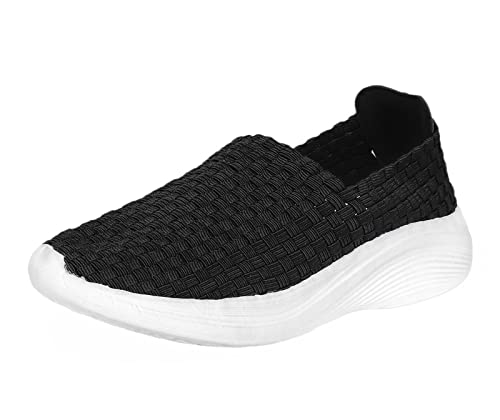 Lifup Damen Slip On Sneaker Geflochtene Leichte Atmungsaktiv Sportschuhe Turnschuhe Bequem Freizeitschuhe Walking Schuhe Schwarz 39 EU von Lifup