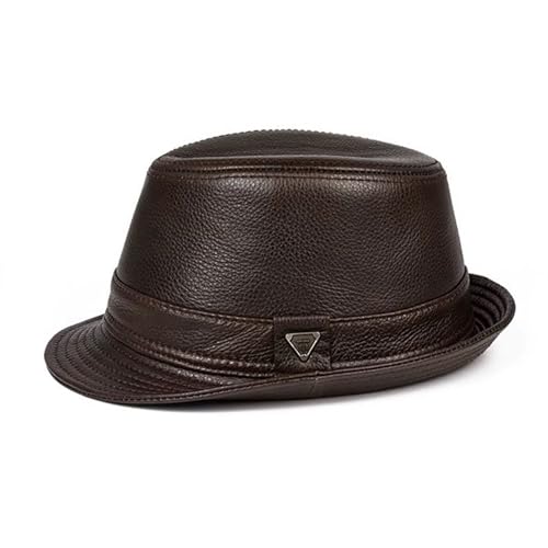 Lifup Herren Fedora Hut Echt-Leder Panama Hut Trilbyhut Herbst Winter Vintage Style Dress Hut Braun 1 Groß von Lifup