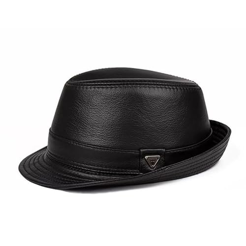 Lifup Herren Fedora Hut Echt-Leder Panama Hut Trilbyhut Herbst Winter Vintage Style Dress Hut Schwarz Groß von Lifup