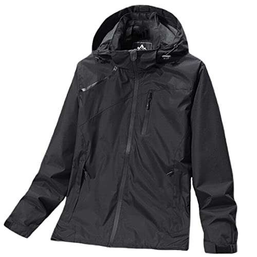 Lifup Herren Wasserdichte Regenjacke Atmungsaktiv Leichte Gefüttert Regenmantel mit Kapuze Windbreaker Winddicht Outdoorjacke Funktionsjacke Regenanzug Freizeitjacke Schwarz 7XL von Lifup