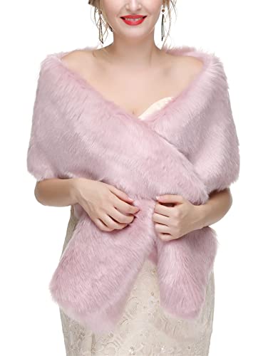 Lifup Kunstpelz Stola Schal Pelz Damen Für Frauen Hochzeit Abend Braut Brautschal Brautstola Rosa One Size von Lifup