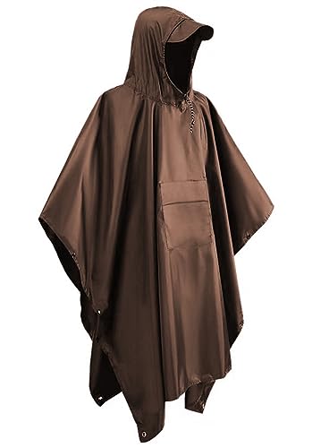Lifup Regenjacke Herren Regenponcho Leichter Wasserdichter Regenjacken Atmungsaktiver 3 in 1 Multifunktionaler Regencape Braun One Size von Lifup