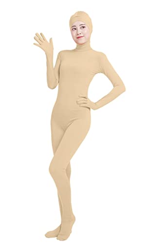 Lifup Unisex Ganzkörperanzug mit Füßen Catsuit Gesicht Offene Unitard Anzug Suit Kostüm Beige M von Lifup