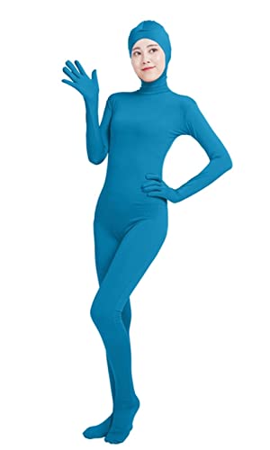 Lifup Unisex Ganzkörperanzug mit Füßen Catsuit Gesicht Offene Unitard Anzug Suit Kostüm Blau L von Lifup