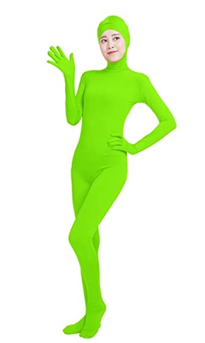 Lifup Unisex Ganzkörperanzug mit Füßen Catsuit Gesicht Offene Unitard Anzug Suit Kostüm Neon Grün 3XL von Lifup
