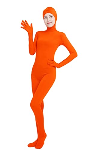 Lifup Unisex Ganzkörperanzug mit Füßen Catsuit Gesicht Offene Unitard Anzug Suit Kostüm Neon Orange XL von Lifup