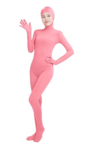 Lifup Unisex Ganzkörperanzug mit Füßen Catsuit Gesicht Offene Unitard Anzug Suit Kostüm Rosa 2XL von Lifup