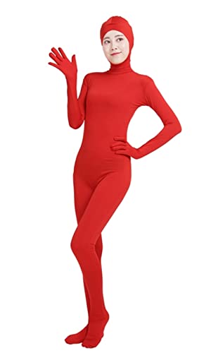 Lifup Unisex Ganzkörperanzug mit Füßen Catsuit Gesicht Offene Unitard Anzug Suit Kostüm Rot 3XL von Lifup