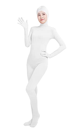 Lifup Unisex Ganzkörperanzug mit Füßen Catsuit Gesicht Offene Unitard Anzug Suit Kostüm Weiß 2XL von Lifup