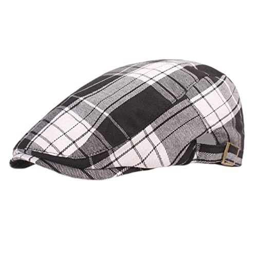 Lifup Unisex Schiebermütze, Kariert Schirmmütze aus Baumwolle, Sommer Flach Mütze Schwarz Weiß von Lifup