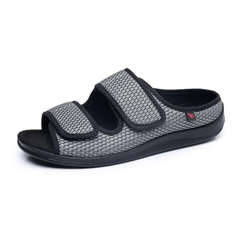 Lifup Verstellbare Hausschuhe Atmungsaktive Sandale mit Klettverschluss Weit Diabetiker Schuhe Grau 42 von Lifup