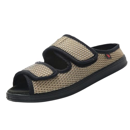Lifup Verstellbare Hausschuhe Atmungsaktive Sandale mit Klettverschluss Weit Diabetiker Schuhe Khaki 37.5 von Lifup