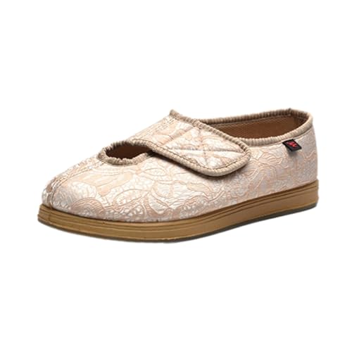 Lifup Winter Damen Diabetiker Schuhe Ödem Geschwollen Weit Verstellbare Leichte Hausschuhe Beige 40.5 von Lifup