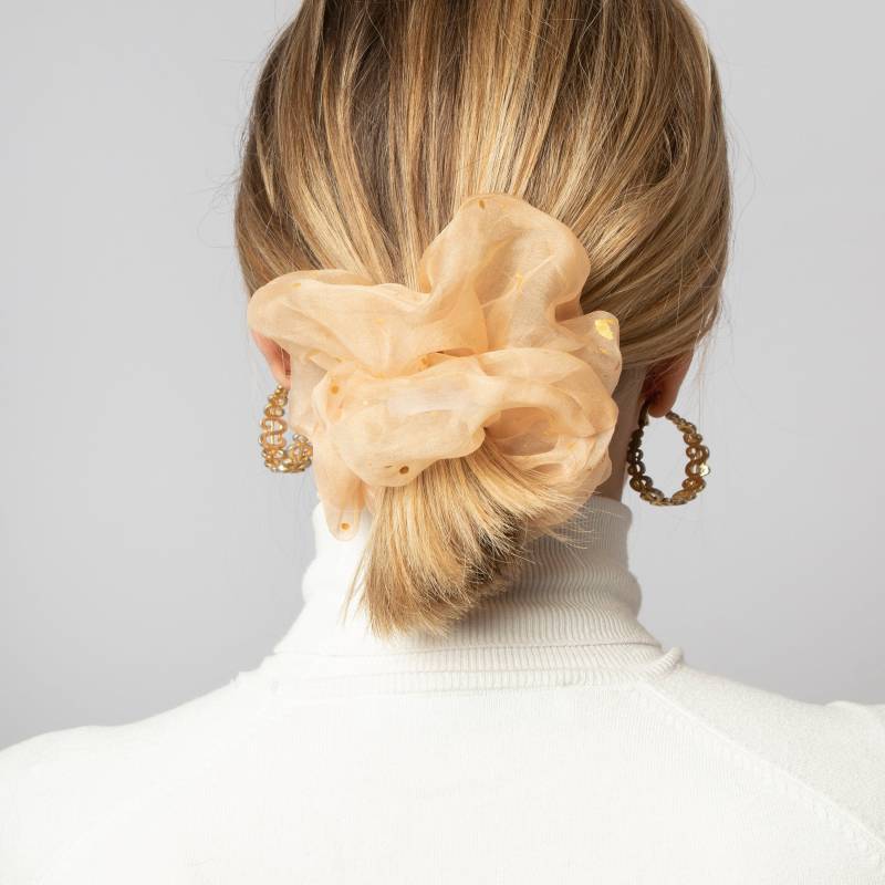 Beige Gold Seide Organza Scrunchie Klein 100 % Handgefärbt Neutral Herbst Winter Geschenk Für Sie von LigaKandele