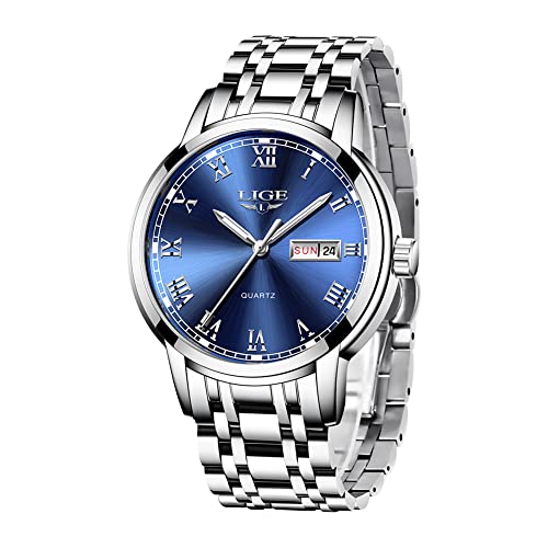 LIGE Herren Uhr Sport Wasserdicht Edelstahl Analog Quarz Uhr-männer Business Date Armbanduhr von LIGE