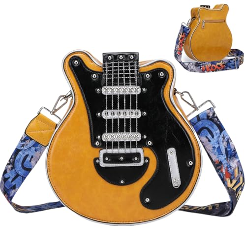 Ligeinsrk Guitar Cut einzigartige Chic PU Leder 11x4x12 in Reißverschluss Klavier-Umhängetasche mit verstellbarem Riemen kratzfeste Crossbody-Tasche für Mädchen und Frauen Geschenk (gelb) Crossbody von Ligeinsrk