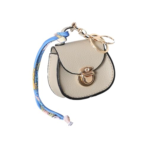 Mini-Rucksack, Schlüsselanhänger für Damen, kleine Kleingeldtasche, Münzgeldbörse, Drehverschluss mit Schlüssel, Headset, Tasche, Kabel-Organizer, Beige, 3.15*1.38*2.76inch von Ligficn