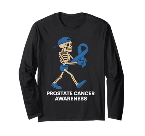 Halloween Skelett Prostatakrebs Bewusstsein Männer Frauen Kinder Langarmshirt von Light Blue Ribbon Prostate Cancer Survivor Apparel
