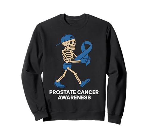 Halloween Skelett Prostatakrebs Bewusstsein Männer Frauen Kinder Sweatshirt von Light Blue Ribbon Prostate Cancer Survivor Apparel
