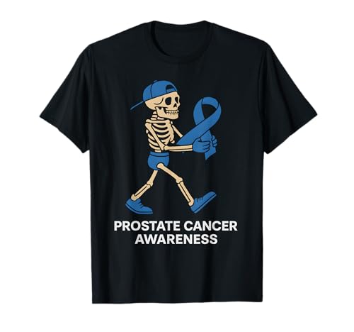 Halloween Skelett Prostatakrebs Bewusstsein Männer Frauen Kinder T-Shirt von Light Blue Ribbon Prostate Cancer Survivor Apparel
