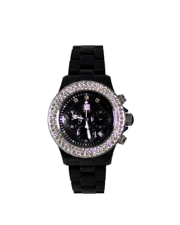 Light Time Chronograph Armbanduhr Damen Kunststoff Datum Schwarz Silber Zirkonia L074C von Light Time