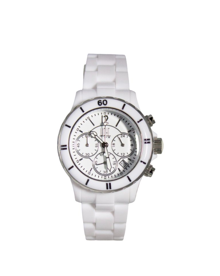 Light Time Chronograph Armbanduhr Damen Kunststoff Datum Weiß Silber L115A von Light Time
