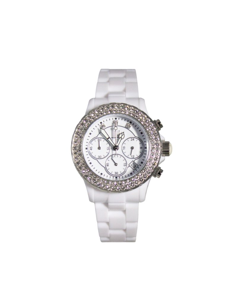 Light Time Chronograph Armbanduhr Damen Kunststoff Datum Weiß Zirkonia L074A von Light Time