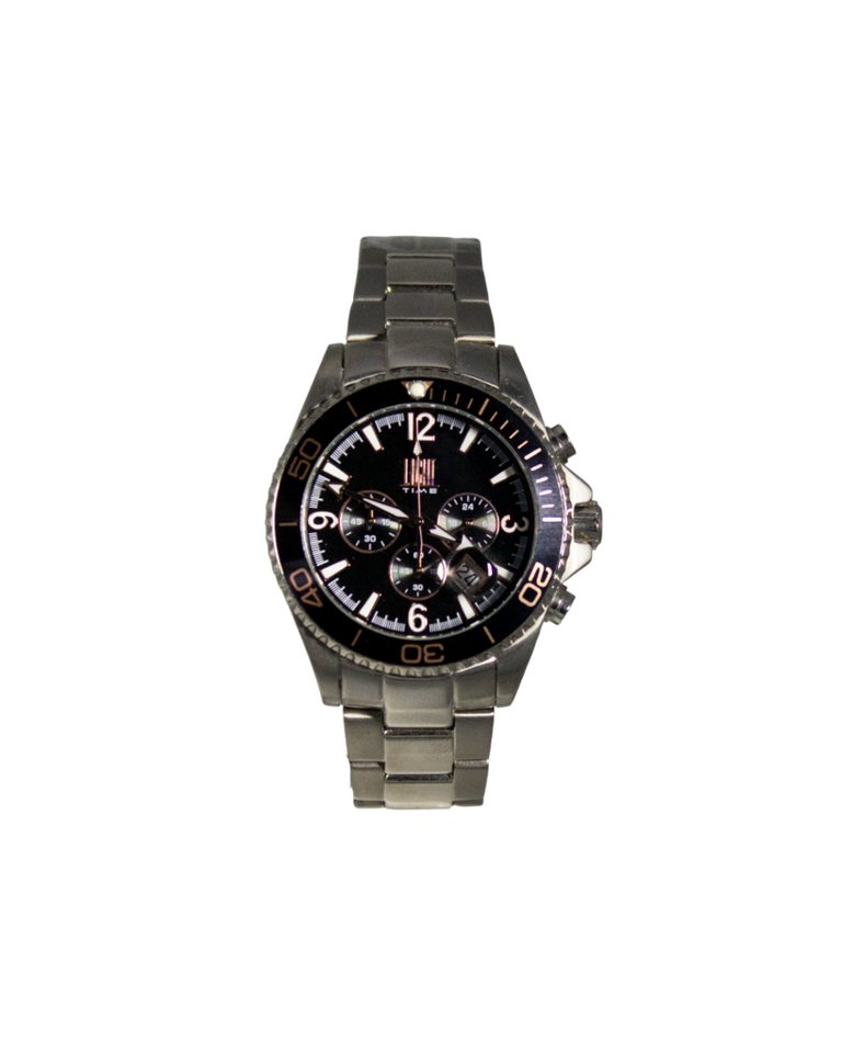 Light Time Chronograph Armbanduhr Herren Titan Datum Silber Schwarz L091E, Datumslupe, Drehlünettte von Light Time