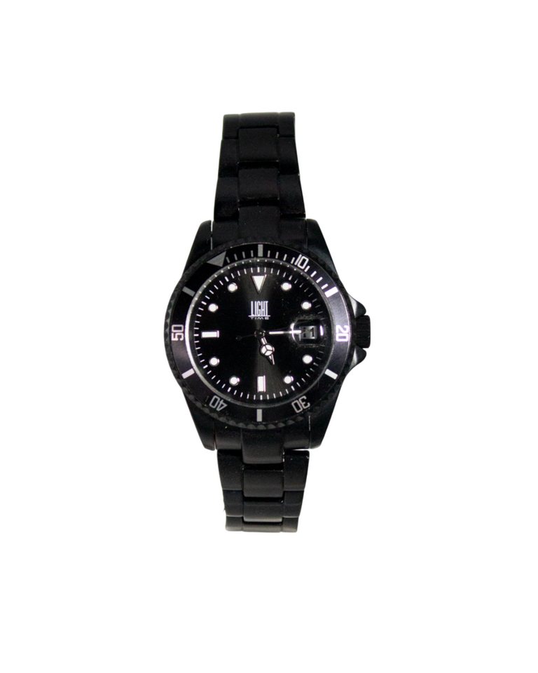 Light Time Quarzuhr Armbanduhr Damen Herren Datum Aluminium Schwarz L125BLK, Datumsanzeige von Light Time