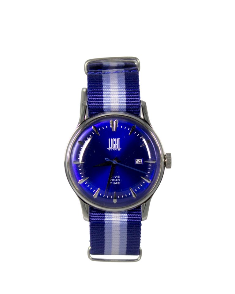 Light Time Quarzuhr Armbanduhr Damen Herren Datum Edelstahl Nylon Silber Blau L146BLU, Datumsanzeige von Light Time