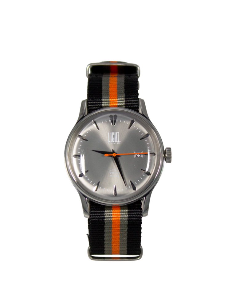 Light Time Quarzuhr Armbanduhr Damen Herren Datum Edelstahl Nylon Silber Grau L146BLK, Datumsanzeige von Light Time