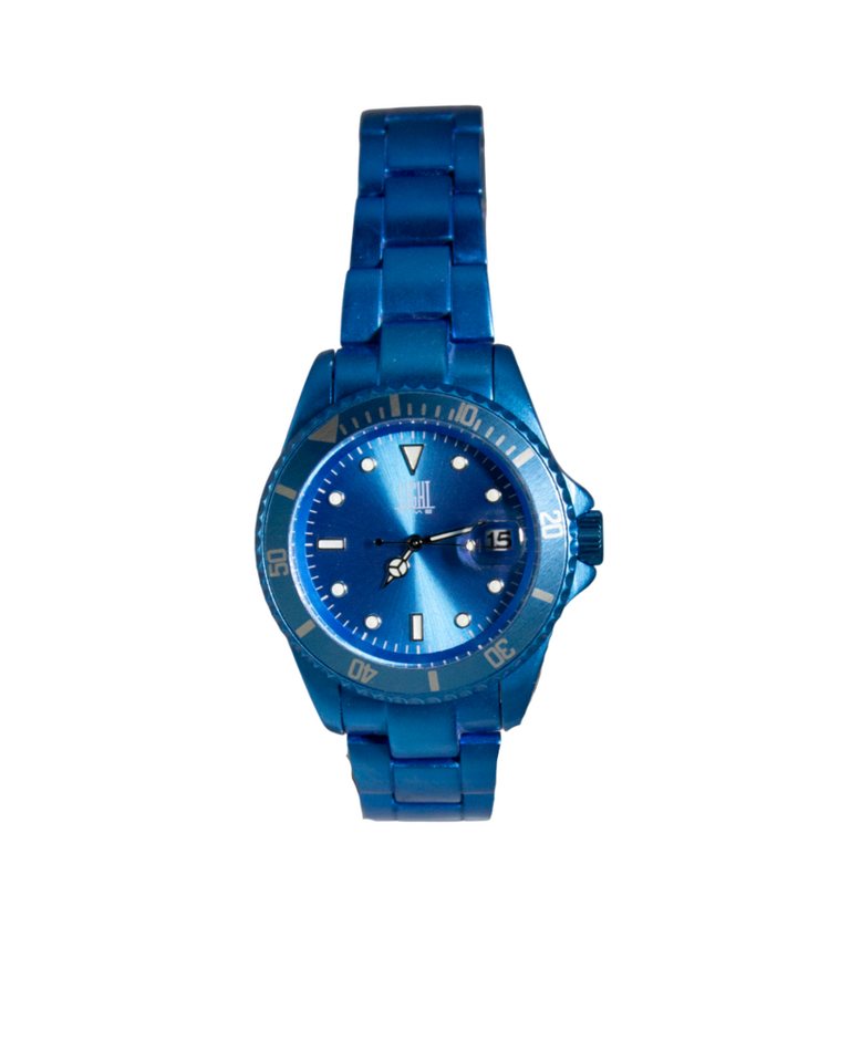 Light Time Quarzuhr Armbanduhr Damen Herren Edelstahl Datum Aluminium Blau L125BLU, Datumsanzeige von Light Time